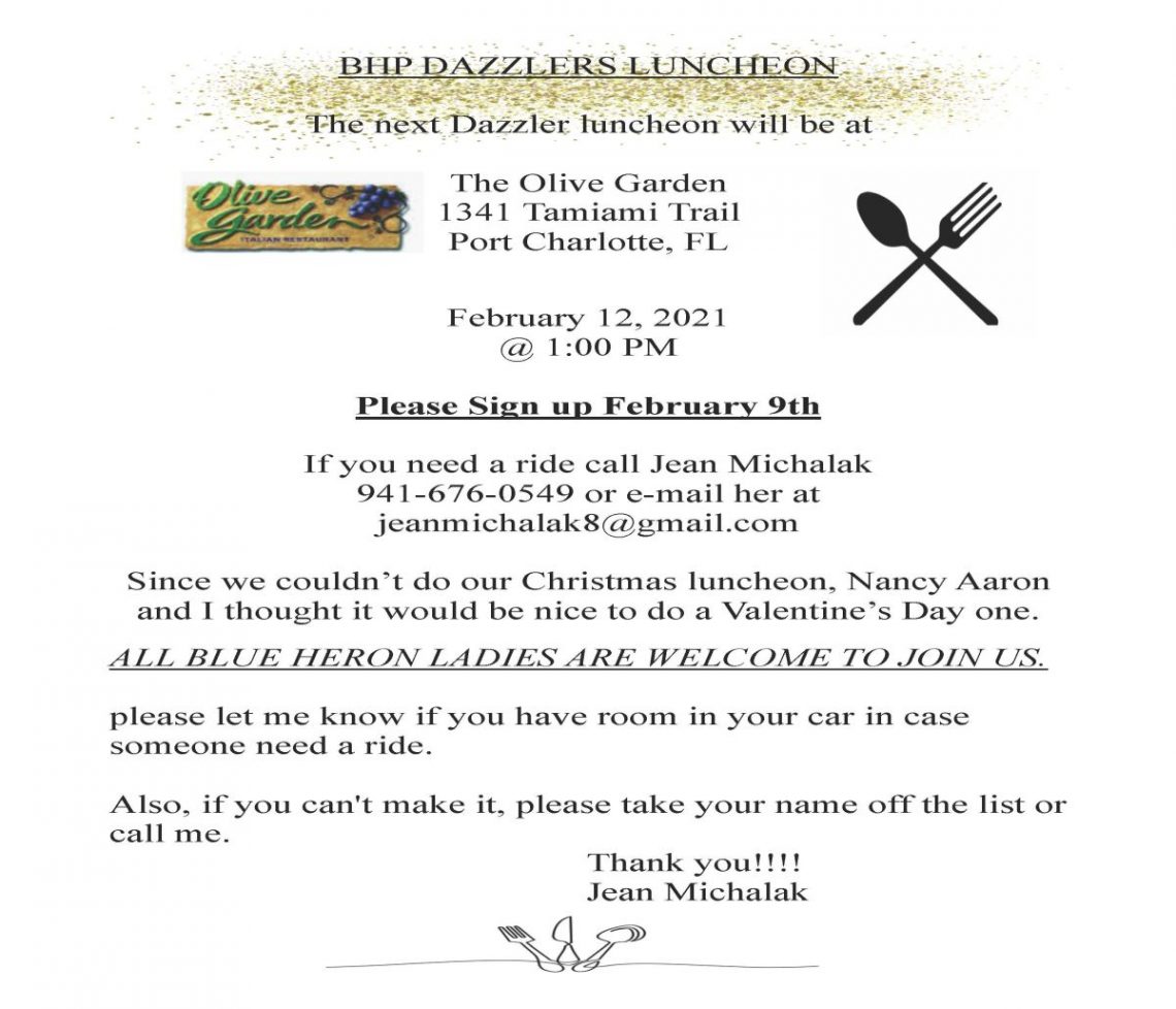 Dazzler's Luncheon Flyer - Feb. 12, 2021 @ 1:00 PM